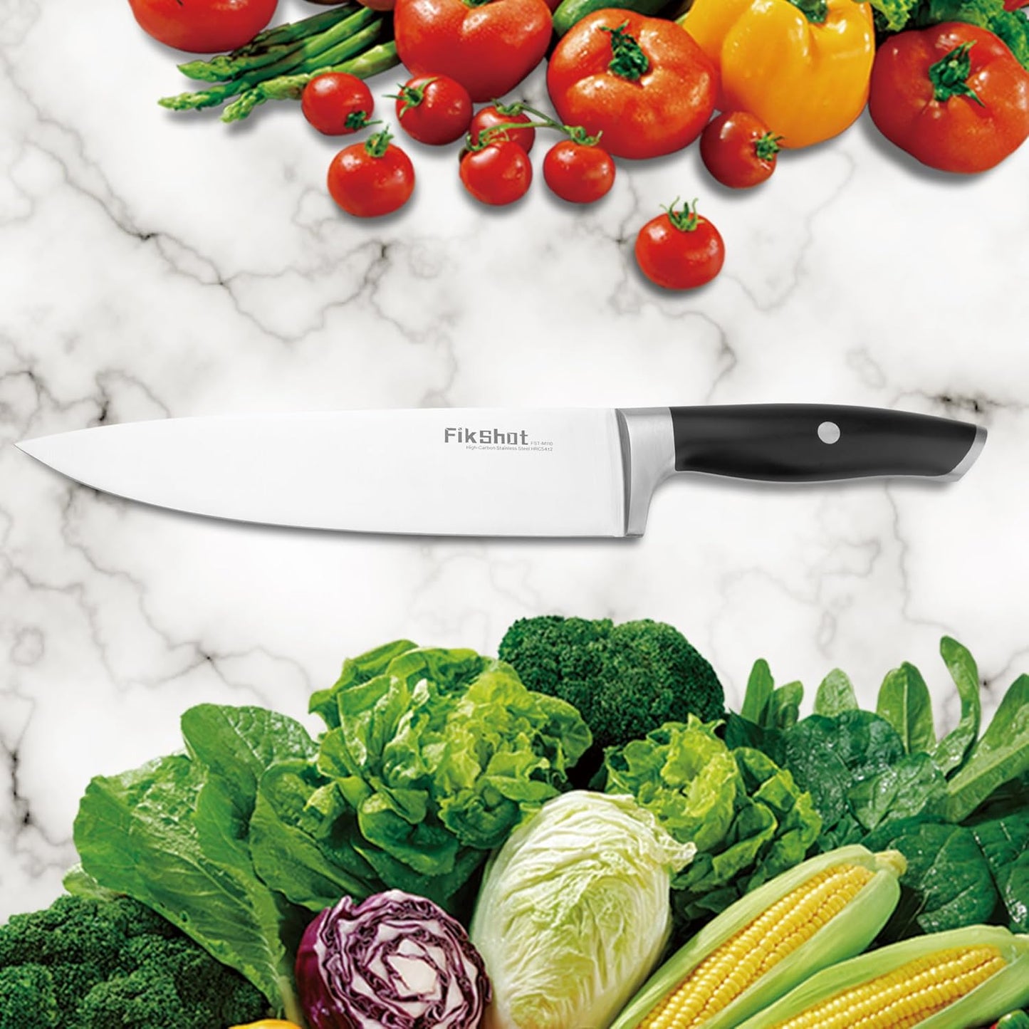 FikShot Chef Knife, 8 Inch High Carbon Stainless Steel Sharp Kitchen Knife with Ergonomic Handle, Professional Ultra Sharp Kitchen Knives for Cooking