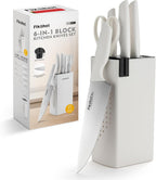 FIKSHOT 6-Piece Kitchen Knife Block Set with & Built-In Sharpener, Dishwasher Safe High Carbon Stainless Steel Blades, Rust-Resistant – Ideal Housewarming Gift