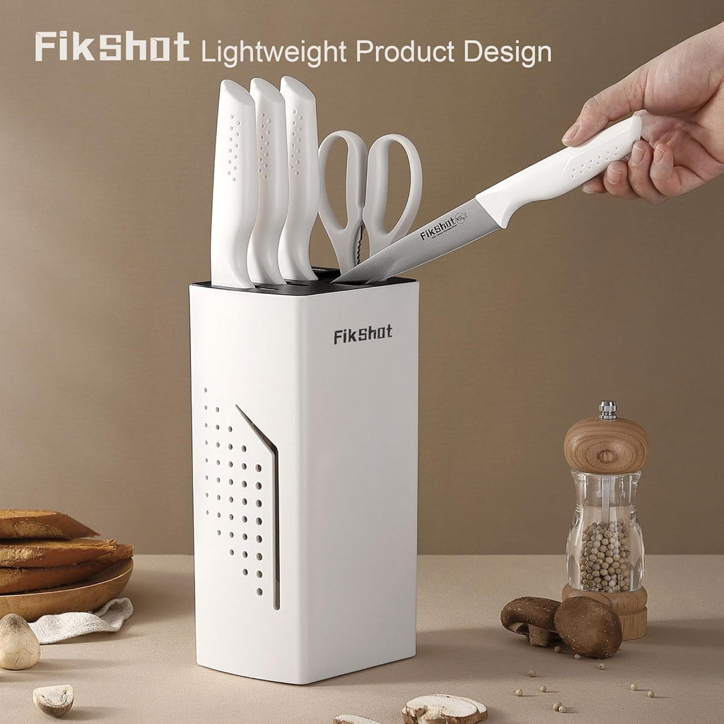 FIKSHOT 6-Piece Kitchen Knife Block Set with & Built-In Sharpener, Dishwasher Safe High Carbon Stainless Steel Blades, Rust-Resistant – Ideal Housewarming Gift