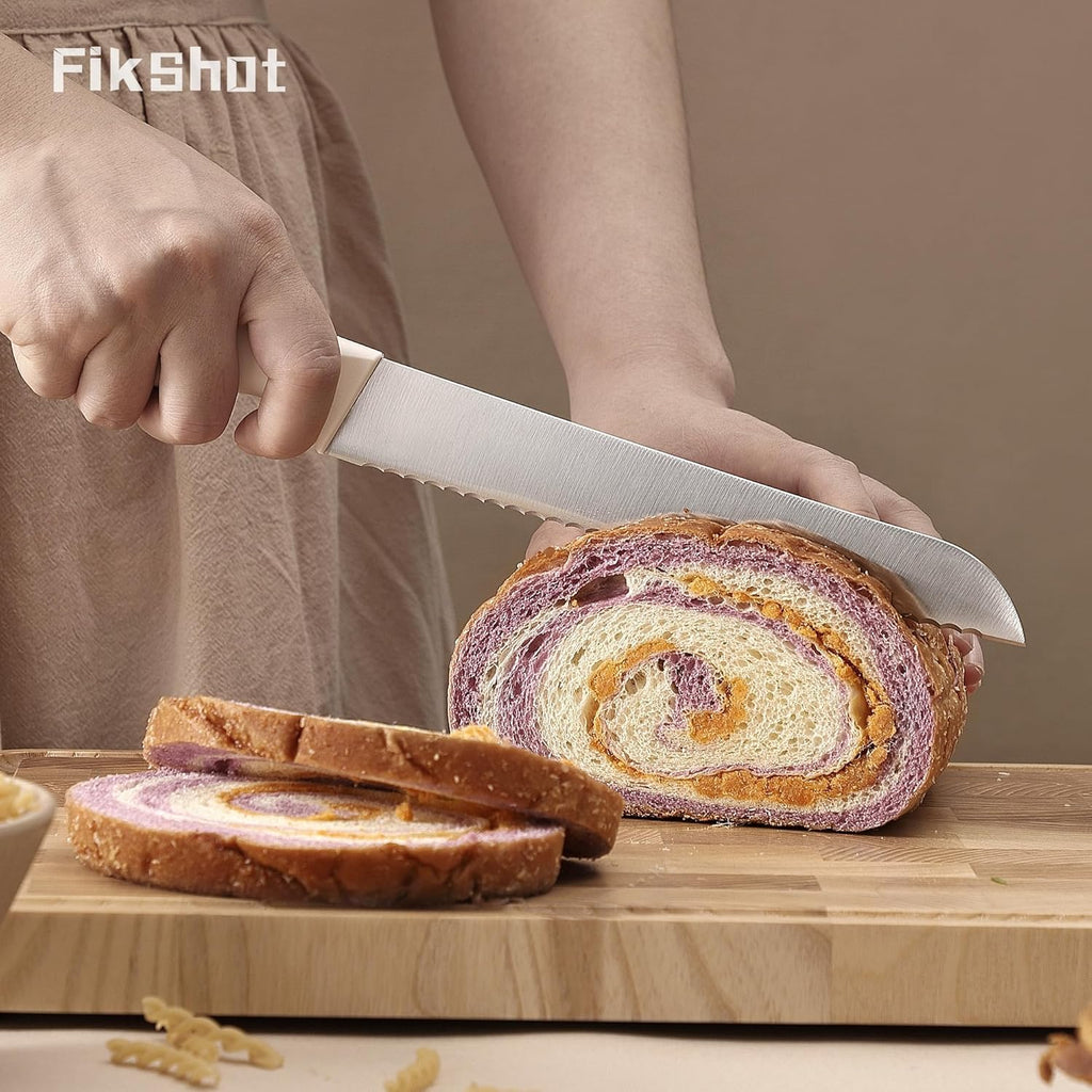 FIKSHOT 6-Piece Kitchen Knife Block Set with & Built-In Sharpener, Dishwasher Safe High Carbon Stainless Steel Blades, Rust-Resistant – Ideal Housewarming Gift