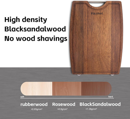 FIKSHOT Non-Slip Cutting Board with Built-in Handles, in Black Sandalwood – Wood Serving Board Set with Deep Juice Groove & Handles | Charcuterie & Chopping Butcher Block for Meat