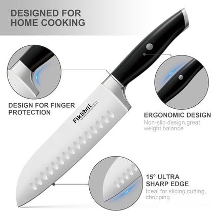 Fikshot Knife Set – German Stainless Steel, Ultra-Sharp, 14-Piece with Knife Block & Sharpener, Full Tang Black Handle, Rust-Resistant, Dishwasher-Safe for Kitchens, Gift for Chefs