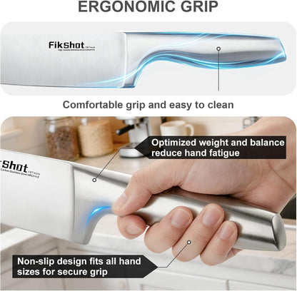 FIKSHOT Kitchen Knife Set, German Stainless Steel kitchen knives – Includes Knife Block Set & Sharpener, High Carbon, Rust-Resistant, Ergonomic Handle for Cooking, Grilling & Gifting