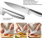 FIKSHOT Kitchen Knife Set, Including Knife Block Set and Sharpener - Made of High Carbon Steel, Rust-Resistant, Ergonomic Handle, Suitable for Cooking, Grilling and Gifting