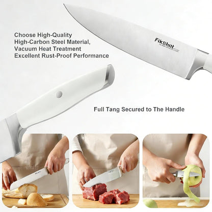 Fikshot Knife Set 14-Piece Professional Chef Knives with Block and Sharpener, Elegant White Stainless Steel for Small Apartments, Modern Kitchens and Rental Homes, Dishwasher-Safe, Gift for Chefs