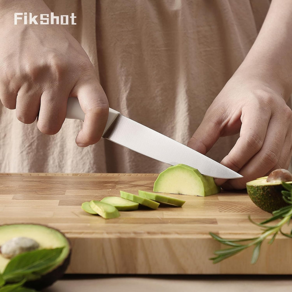 FIKSHOT 6-Piece Kitchen Knife Block Set with & Built-In Sharpener, Dishwasher Safe High Carbon Stainless Steel Blades, Rust-Resistant – Ideal Housewarming Gift