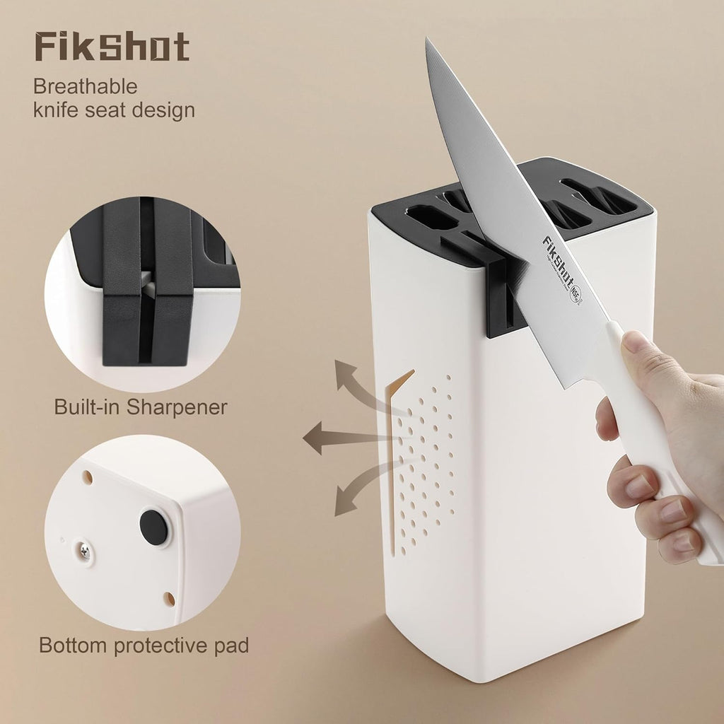 FIKSHOT 6-Piece Kitchen Knife Block Set with & Built-In Sharpener, Dishwasher Safe High Carbon Stainless Steel Blades, Rust-Resistant – Ideal Housewarming Gift