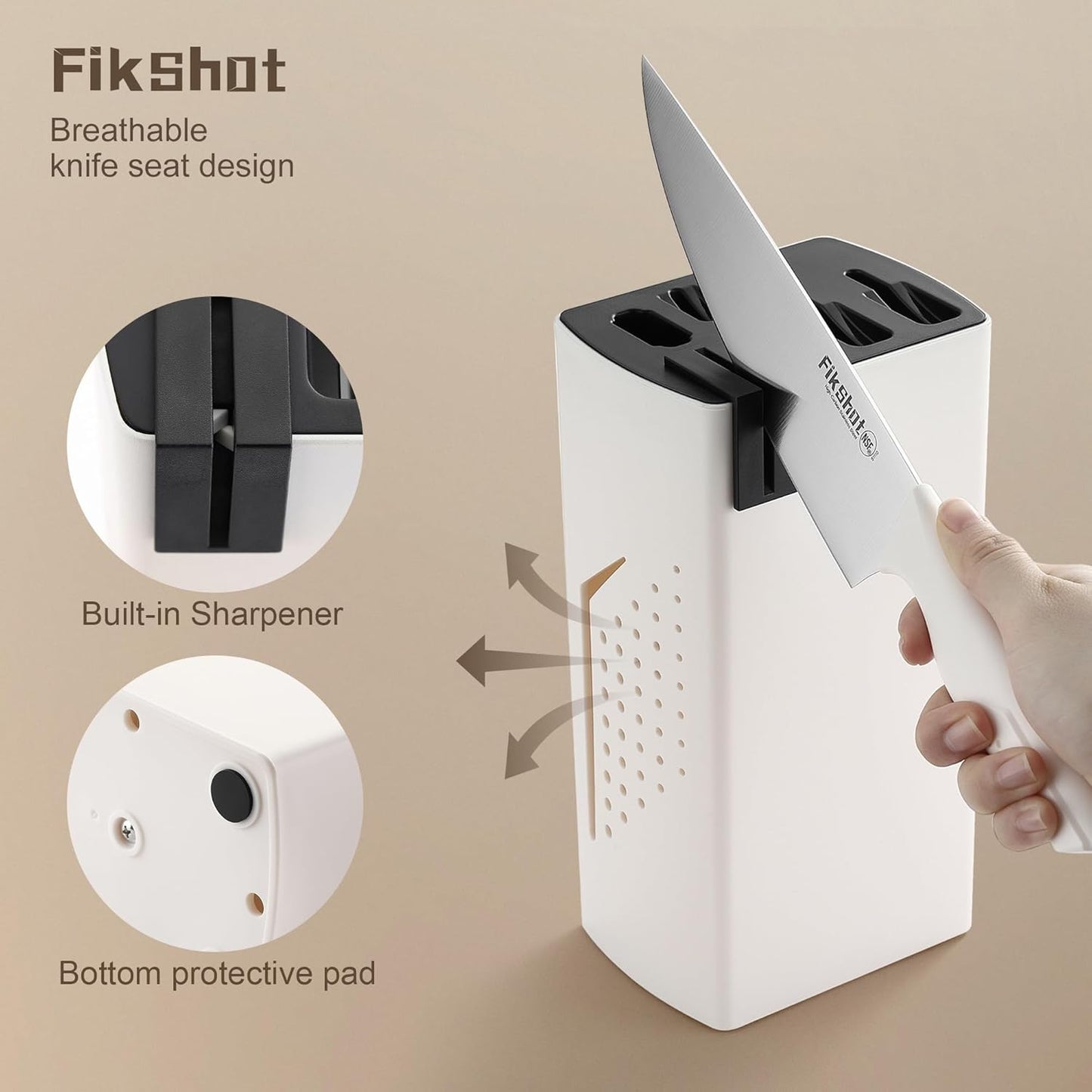 FIKSHOT 6-Piece Kitchen Knife Block Set with & Built-In Sharpener, Dishwasher Safe High Carbon Stainless Steel Blades, Rust-Resistant – Ideal Housewarming Gift