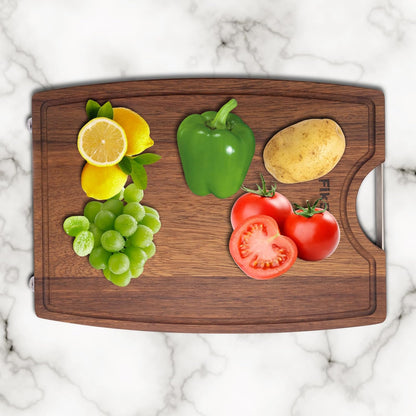 FIKSHOT Non-Slip Cutting Board with Built-in Handles, in Black Sandalwood – Wood Serving Board Set with Deep Juice Groove & Handles | Charcuterie & Chopping Butcher Block for Meat