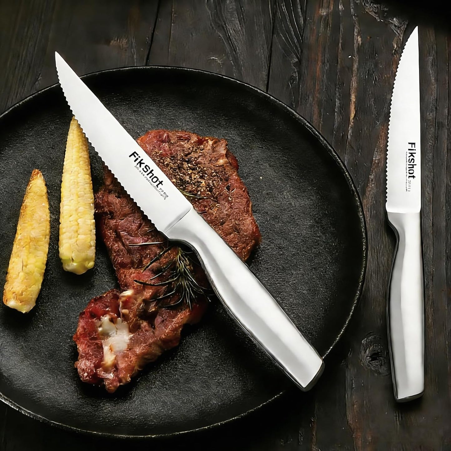 FIKSHOT Kitchen Knife Set, Including Knife Block Set and Sharpener - Made of High Carbon Steel, Rust-Resistant, Ergonomic Handle, Suitable for Cooking, Grilling and Gifting