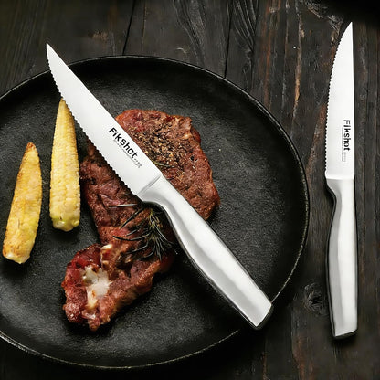 FIKSHOT Kitchen Knife Set, Including Knife Block Set and Sharpener - Made of High Carbon Steel, Rust-Resistant, Ergonomic Handle, Suitable for Cooking, Grilling and Gifting