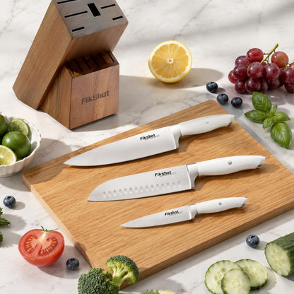 Fikshot 14-Piece Knife Set – German High Carbon Stainless Steel, Professional Chef Knives with Block & Sharpener, Elegant White, Dishwasher-Safe, Modern Kitchens, Rental Homes, Gift for Chefs