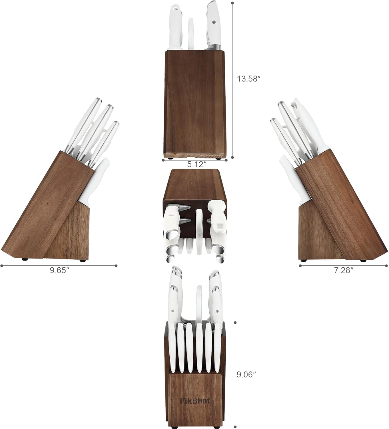 Fikshot Knife Set 14-Piece Professional Chef Knives with Block and Sharpener, Elegant White Stainless Steel for Small Apartments, Modern Kitchens and Rental Homes, Dishwasher-Safe, Gift for Chefs
